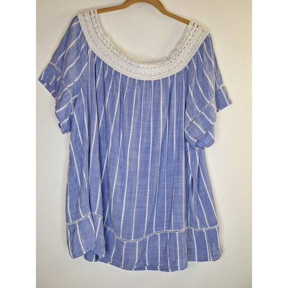 WESTBOUND Popover Blouse Women's Plus Sz 2x Cotton Coastal Resort Beachy Boho - Picture 1 of 7
